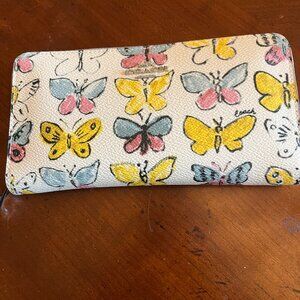 NWT Coach Long Zip Around Wallet/Wristlet with Butterfly Print